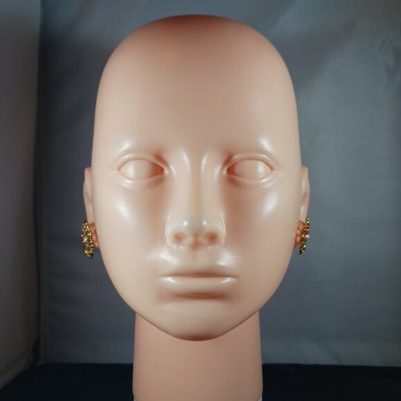 Vintage Gold Tone Flower Motif Faux Pearl Earrings - Picture 3 of 7